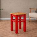 Taboret drewniany (sosnowy) - Czerwony + Dąb
