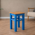 Taboret drewniany (sosnowy) - Niebieski + Dąb