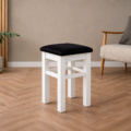 Taboret tapicerowany welurowy (sosnowy) - Biały + Czarny