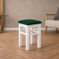Taboret tapicerowany welurowy (sosnowy) - Biały + Zielony